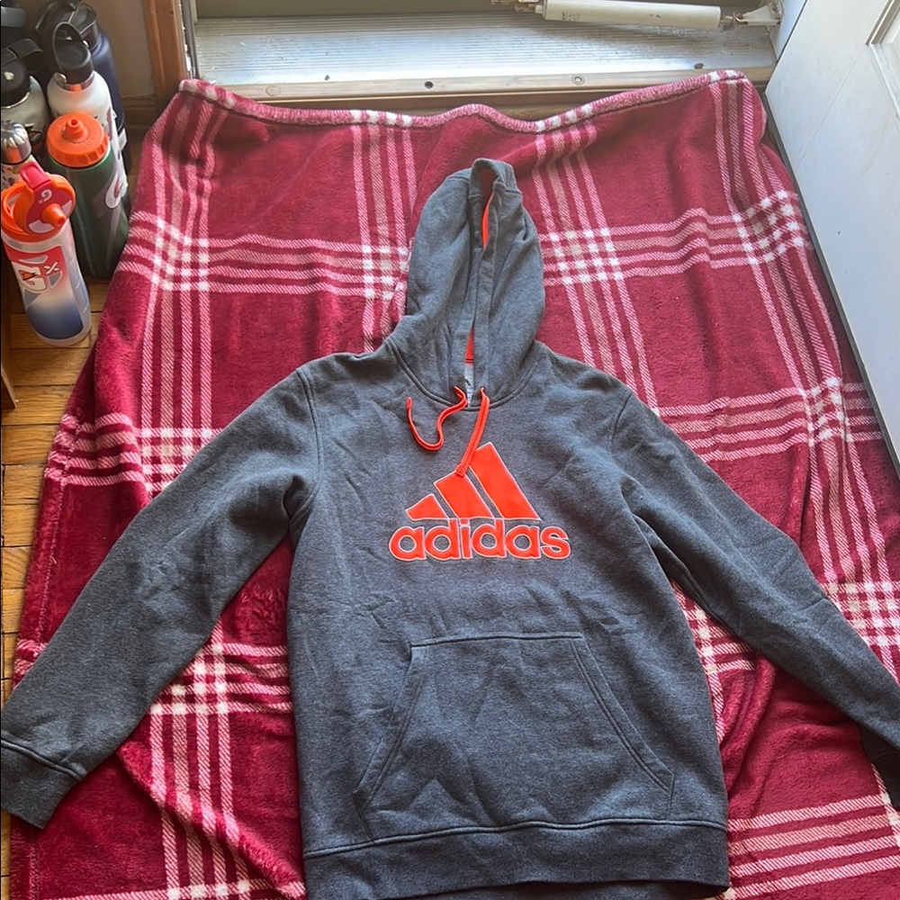 Adidas Men's Gray Hoodie with Red Logo